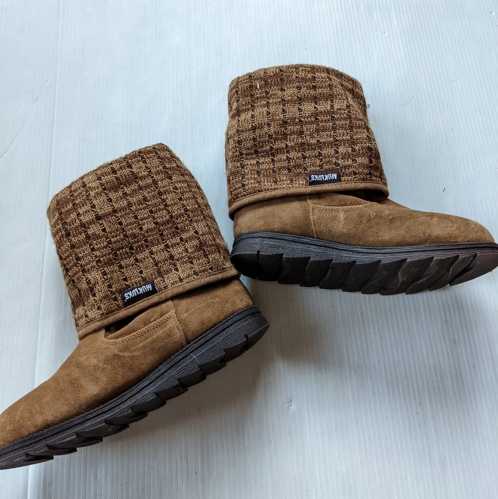 MUK LUKS Demi Foldover Water Resistant Winter Boots brown tall cuffed wool lined